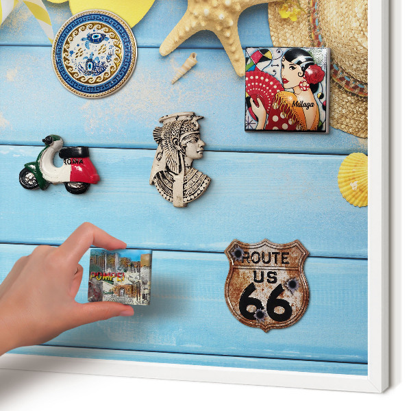 Tablero magnético metálico para souvenirs en color blanco Ambiente playero