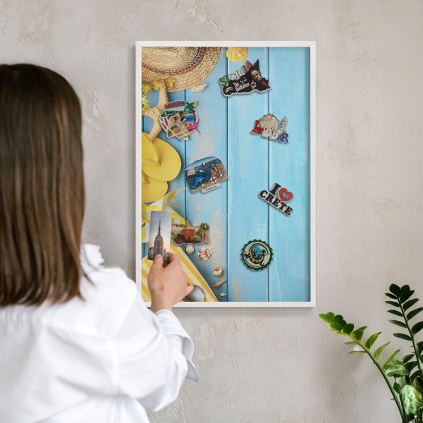 Tablero magnético metálico para souvenirs en color blanco Ambiente playero