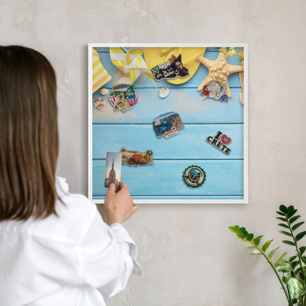 Tablero magnético metálico para souvenirs en color blanco Ambiente playero