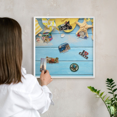 Tablero magnético metálico para souvenirs en color blanco Ambiente playero