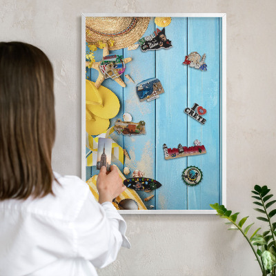 Tablero magnético metálico para souvenirs en color blanco Ambiente playero