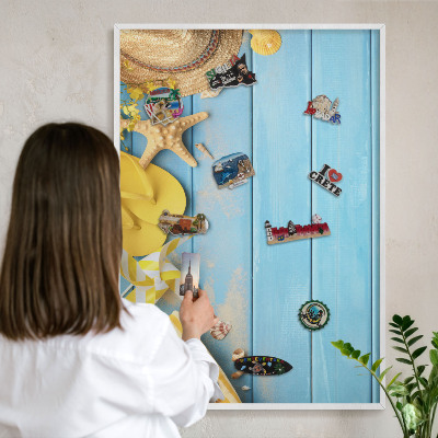Tablero magnético metálico para souvenirs en color blanco Ambiente playero