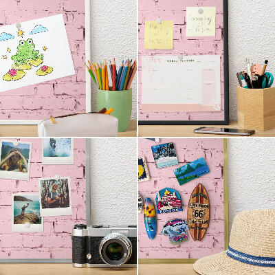 Tablero magnético de pared para imanes con marco blanco Ladrillo rosa