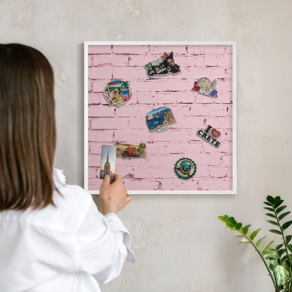 Tablero magnético de pared para imanes con marco blanco Ladrillo rosa