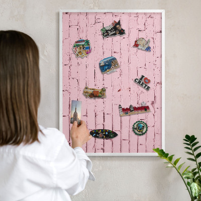 Tablero magnético de pared para imanes con marco blanco Ladrillo rosa