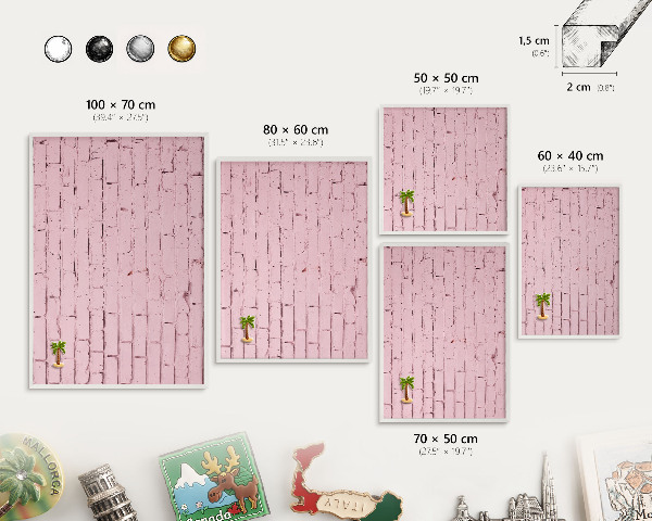 Tablero magnético de pared para imanes con marco blanco Ladrillo rosa