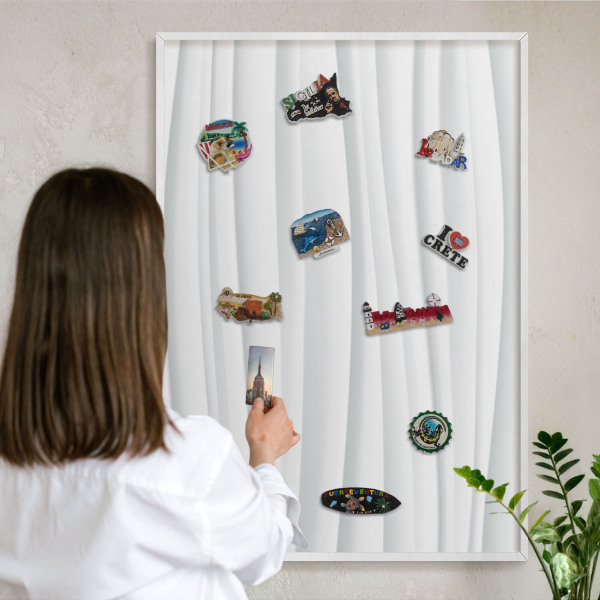 Tablero magnético de pared para imanes con marco blanco Ondas blancas