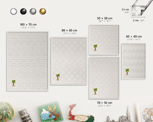 Tablero magnético de pared para imanes con marco blanco Ondas suaves