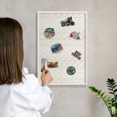 Tablero magnético de pared para imanes con marco blanco Geometría de las hojas