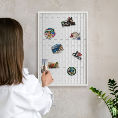 Tablero magnético metálico para souvenirs en color blanco Ladrillos blancos