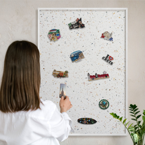 Tablero magnético de pared para imanes con marco blanco Patrón de terrazo