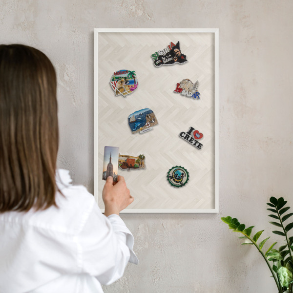 Tablero magnético metálico para souvenirs en color blanco Espiga sutil