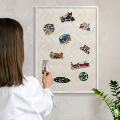 Tablero magnético metálico para souvenirs en color blanco Espiga sutil