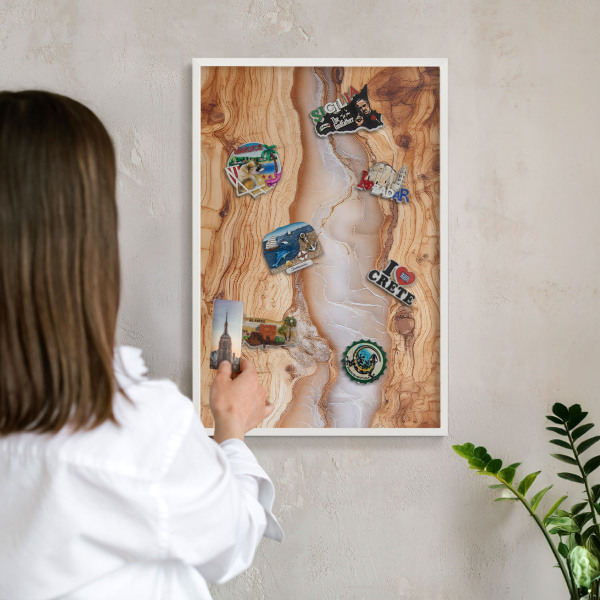 Tablero magnético de pared para imanes con marco blanco Elegancia de madera