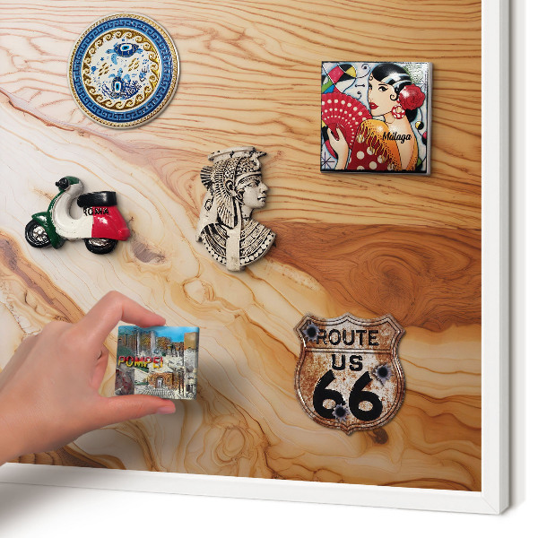 Tablero magnético metálico para souvenirs en color blanco Textura de madera