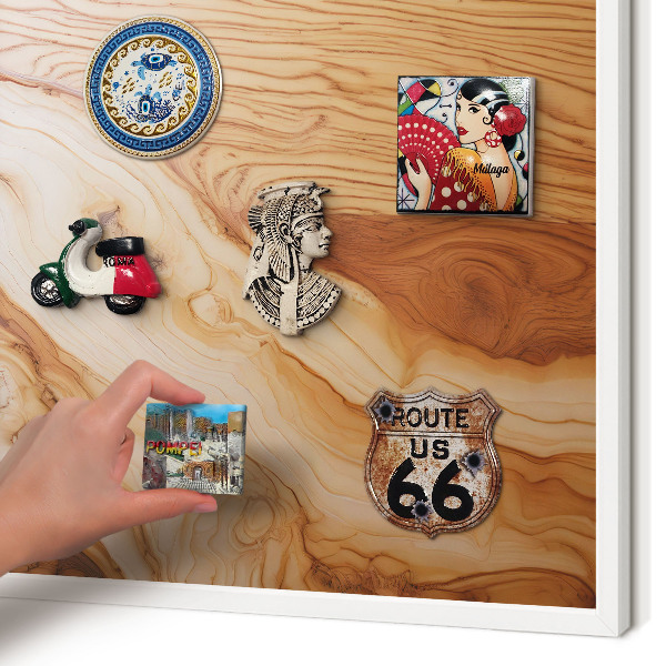 Tablero magnético metálico para souvenirs en color blanco Textura de madera