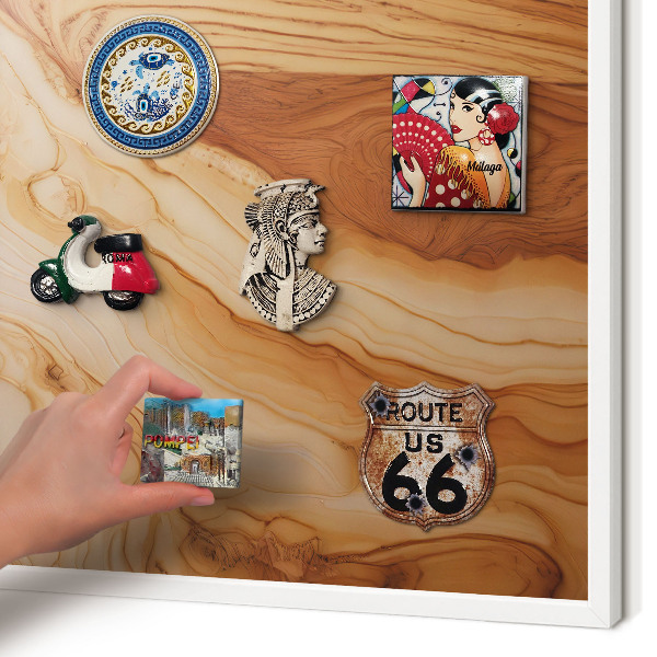 Tablero magnético metálico para souvenirs en color blanco Textura de madera