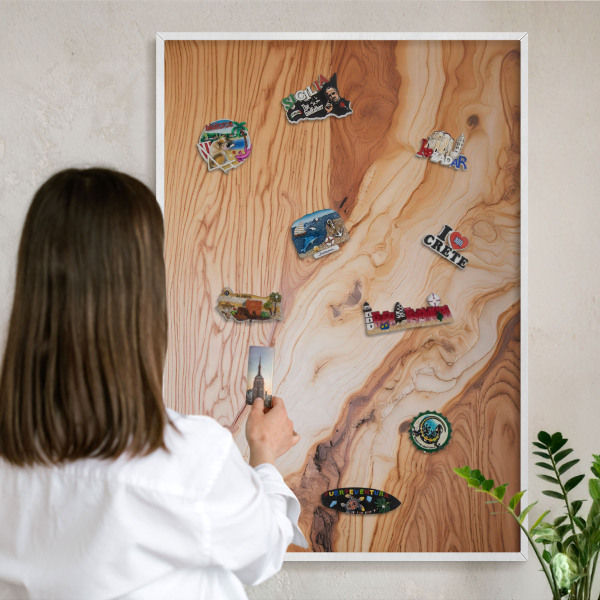 Tablero magnético metálico para souvenirs en color blanco Textura de madera