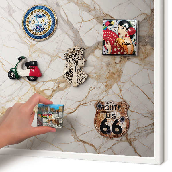 Tablero magnético de pared para imanes con marco blanco Elegancia del mármol