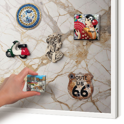 Tablero magnético de pared para imanes con marco blanco Elegancia del mármol