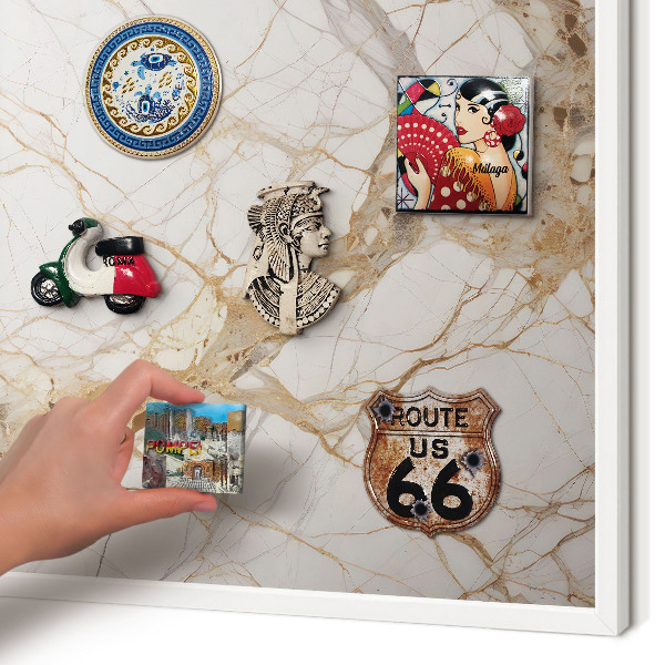 Tablero magnético de pared para imanes con marco blanco Elegancia del mármol