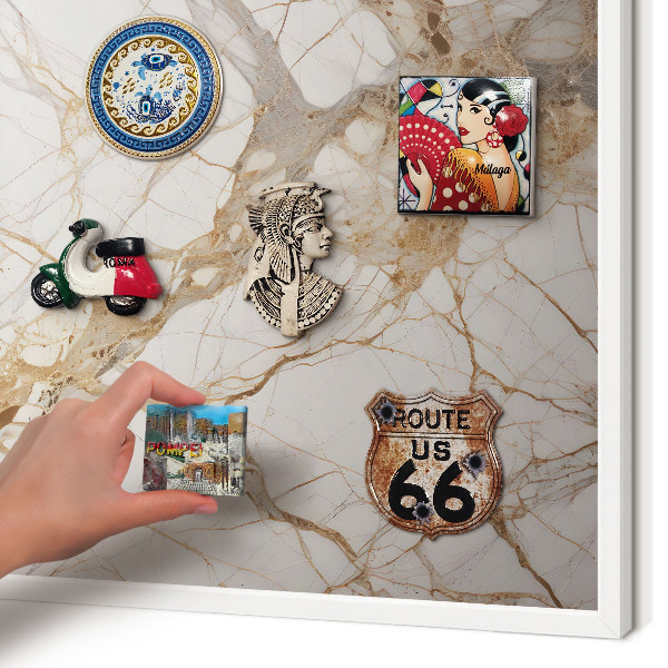 Tablero magnético de pared para imanes con marco blanco Elegancia del mármol