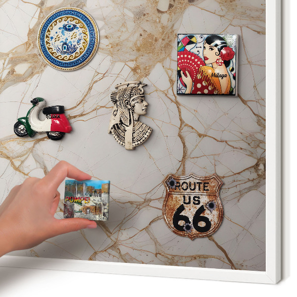 Tablero magnético de pared para imanes con marco blanco Elegancia del mármol