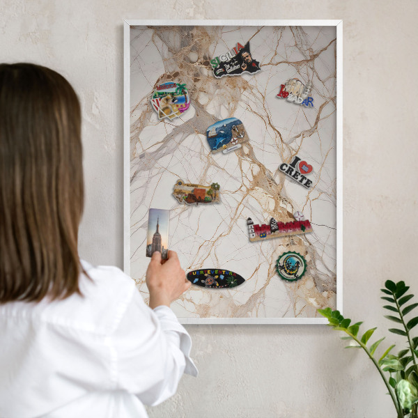 Tablero magnético de pared para imanes con marco blanco Elegancia del mármol