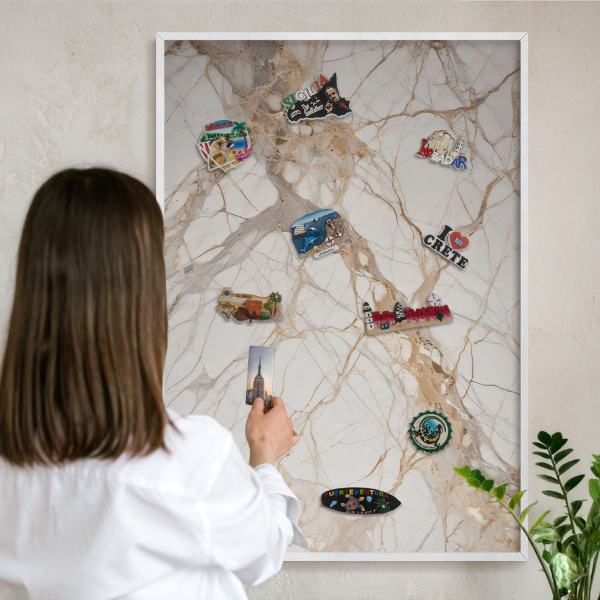Tablero magnético de pared para imanes con marco blanco Elegancia del mármol