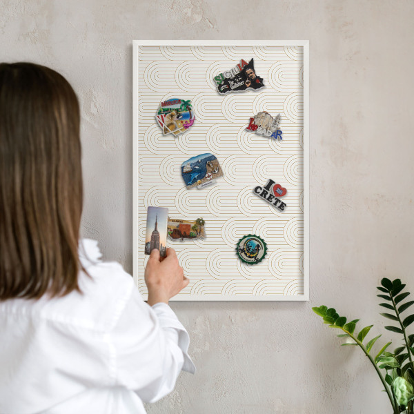 Tablero magnético metálico para souvenirs en color blanco Arcos artísticos