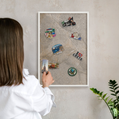 Tablero magnético metálico para souvenirs en color blanco Piedra beige