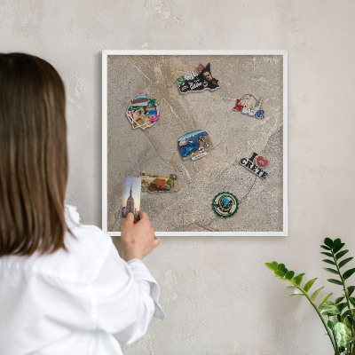 Tablero magnético metálico para souvenirs en color blanco Piedra beige