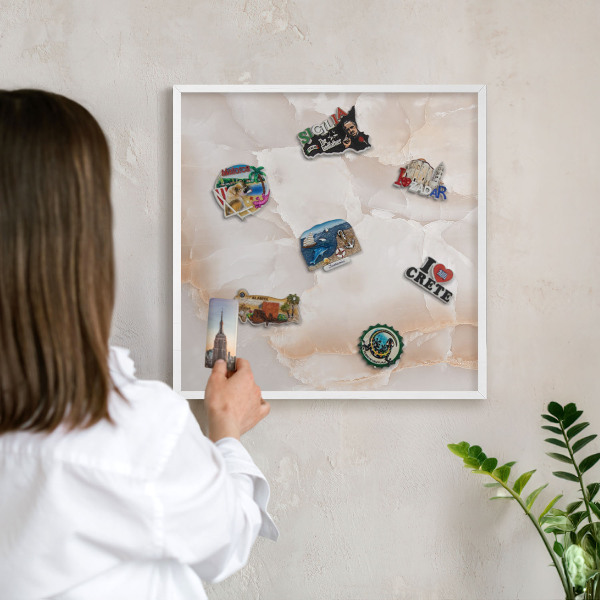 Tablero magnético metálico para souvenirs en color blanco Ondas sutiles