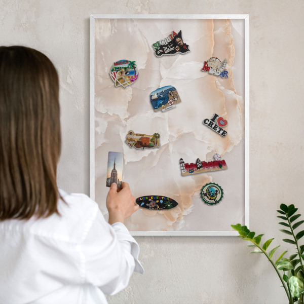 Tablero magnético metálico para souvenirs en color blanco Ondas sutiles