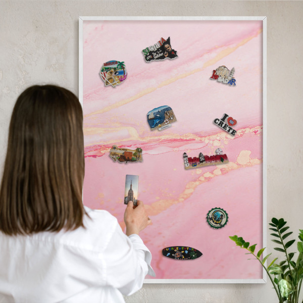 Tablero magnético de pared para imanes con marco blanco Elegancia rosa