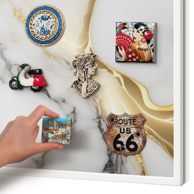 Tablero magnético de pared para imanes con marco blanco Mármol abstracto