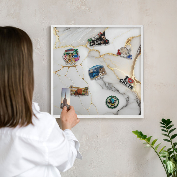 Tablero magnético de pared para imanes con marco blanco Mármol abstracto