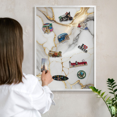 Tablero magnético de pared para imanes con marco blanco Mármol abstracto