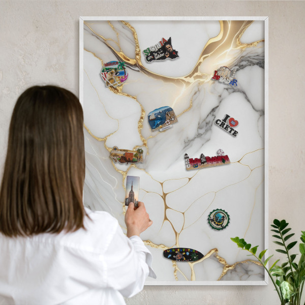 Tablero magnético de pared para imanes con marco blanco Mármol abstracto