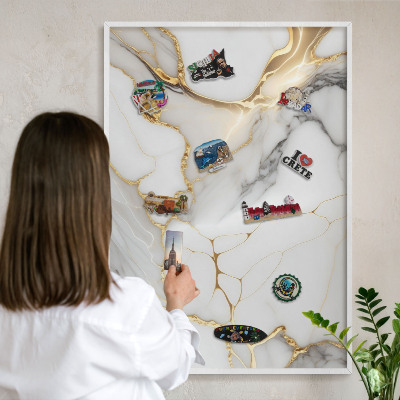Tablero magnético de pared para imanes con marco blanco Mármol abstracto