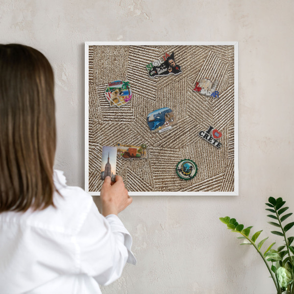 Tablero magnético de pared para imanes con marco blanco Patrón geométrico