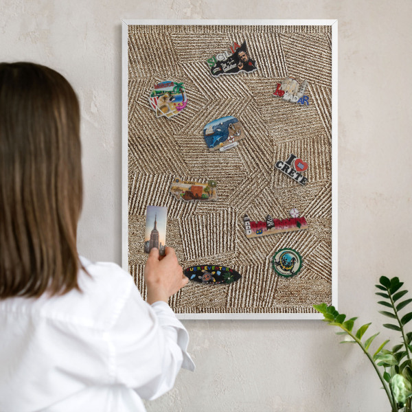 Tablero magnético de pared para imanes con marco blanco Patrón geométrico