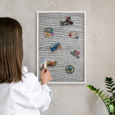 Tablero magnético metálico para souvenirs en color blanco Ondas grises