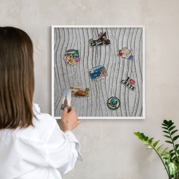 Tablero magnético metálico para souvenirs en color blanco Ondas grises