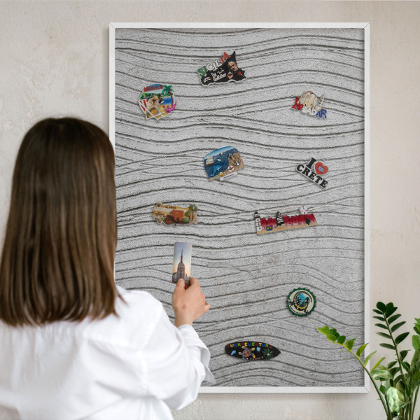 Tablero magnético metálico para souvenirs en color blanco Ondas grises