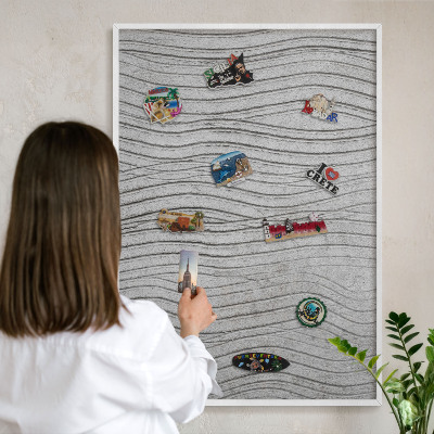 Tablero magnético metálico para souvenirs en color blanco Ondas grises