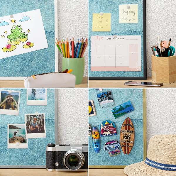 Tablero magnético de pared para imanes con marco blanco Olas azules