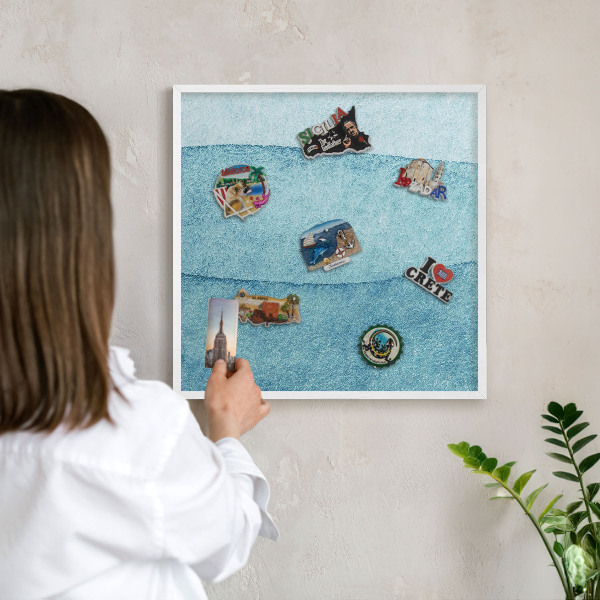 Tablero magnético de pared para imanes con marco blanco Olas azules