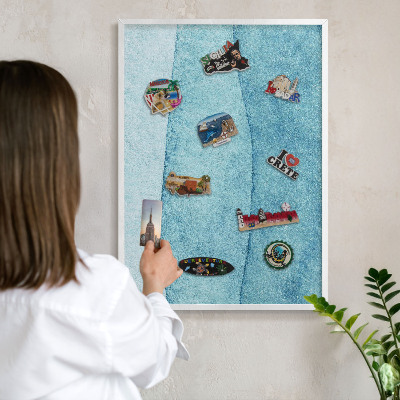 Tablero magnético de pared para imanes con marco blanco Olas azules