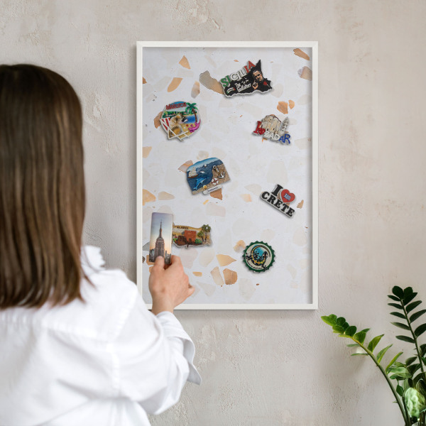 Tablero magnético metálico para souvenirs en color blanco Mosaico cálido